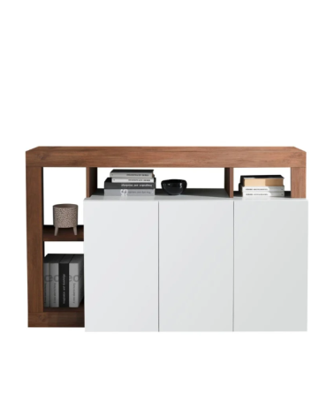 Buffet HAMBURG 3 portes – Blanc laqué brillant / Bois Mercure